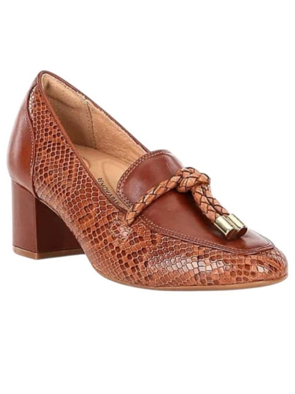 Brioso Maureen Heeled Loafers Pump Size 6 Brown Snakeskin Embossed Leather NEW